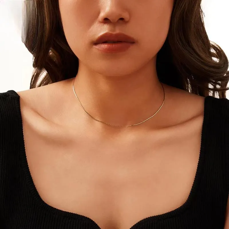 0.6MM  S925 Sterling Silver 4 Trendy Bamboo Chain Necklace for Women Men
