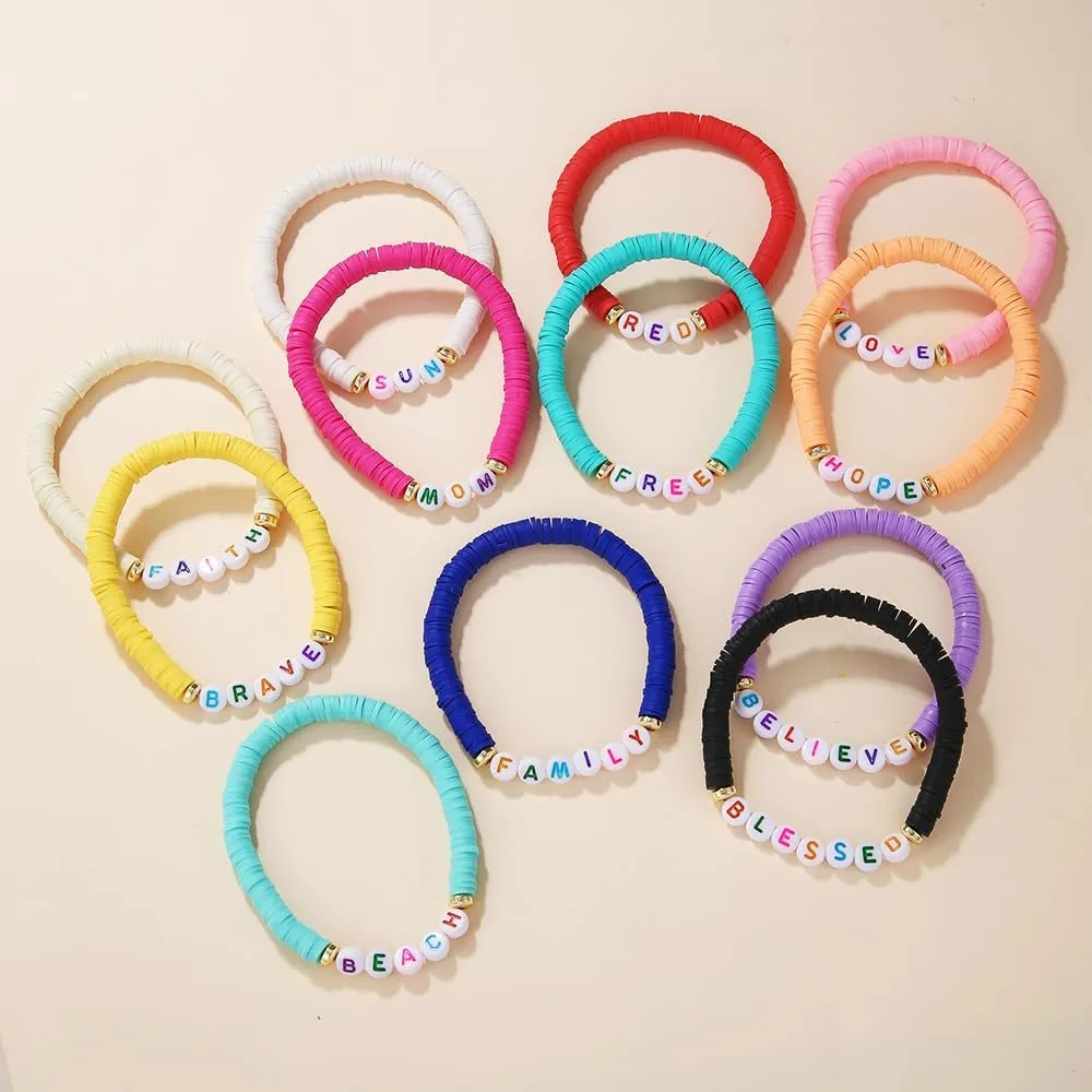 12pcs Friendship Bracelets Beaded Bracelets Heishi Bracelet Cute Bracelets Stack Vinyl Clay Disc Bead Surfer Stretch Summer Beach Bracelets For Women Preppy Bracelets
