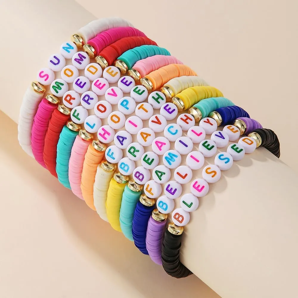 12pcs Friendship Bracelets Beaded Bracelets Heishi Bracelet Cute Bracelets Stack Vinyl Clay Disc Bead Surfer Stretch Summer Beach Bracelets For Women Preppy Bracelets