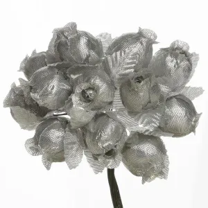144 Artificial 3/4” All Silver Poly Rose Buds DIY Wedding Bouquet Flowers Craft Decoration