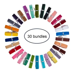 30 Pcs 5/8 Inch Single Face Velvet Ribbon 30 Colors for Gift Package Wrapping, Hair Bow Clips Making, Crafting, Sewing, Wedding Decorations Each 1 Yards