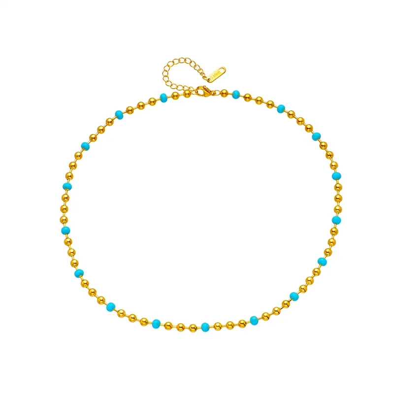 316L Stainless Steel Gold Color Blue Beads Necklace For Women