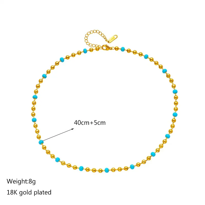 316L Stainless Steel Gold Color Blue Beads Necklace For Women
