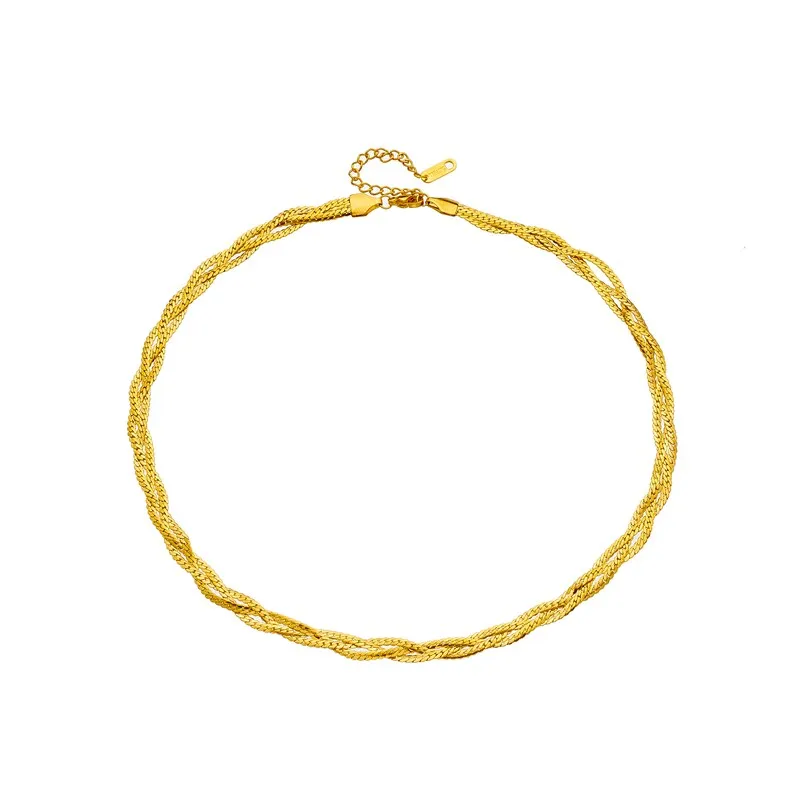 316L Stainless Steel Gold Color Triple Chain Crossover Necklace For Women