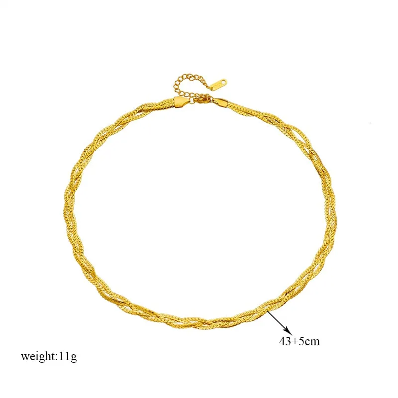 316L Stainless Steel Gold Color Triple Chain Crossover Necklace For Women
