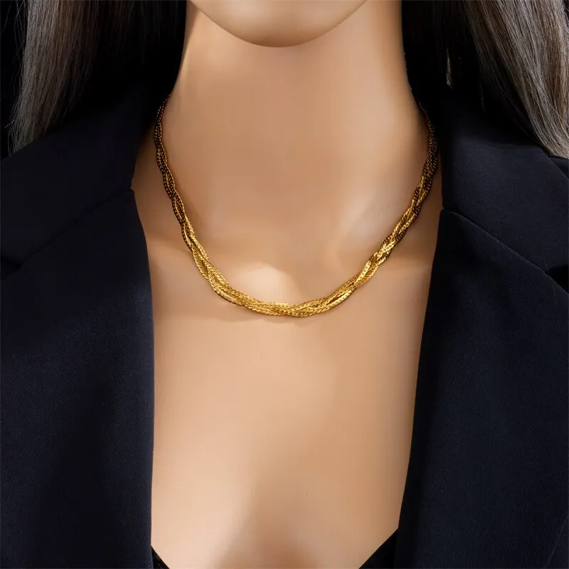 316L Stainless Steel Gold Color Triple Chain Crossover Necklace For Women