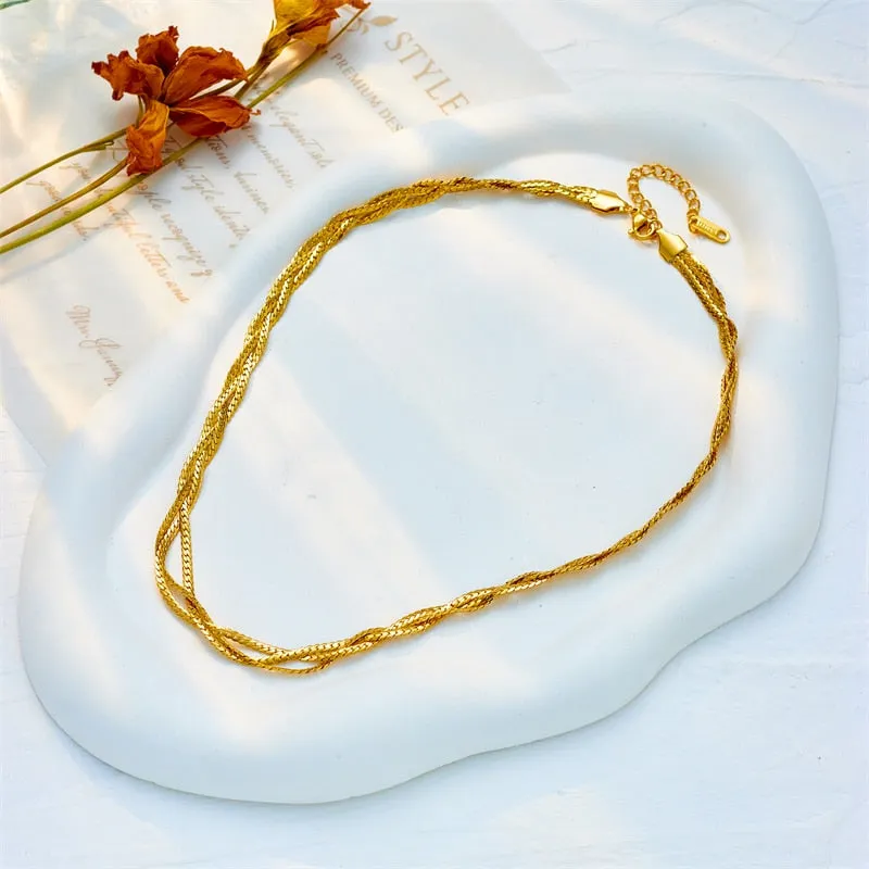 316L Stainless Steel Gold Color Triple Chain Crossover Necklace For Women