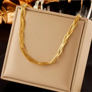 316L Stainless Steel Gold Color Triple Chain Crossover Necklace For Women