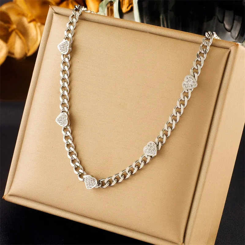 316L Stainless Steel Heart Love Choker Necklace For Women