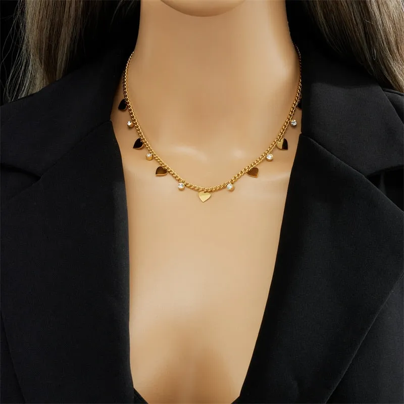 316L Stainless Steel LOVE Heart Zircon Pendant Necklace For Women
