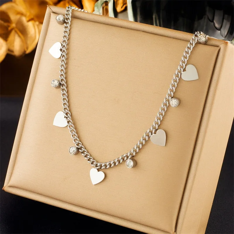 316L Stainless Steel LOVE Heart Zircon Pendant Necklace For Women