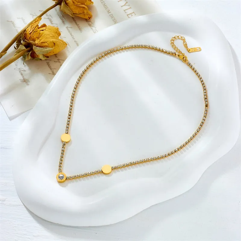 316L Stainless Steel Round Roman Numerals Choker Necklace For Women