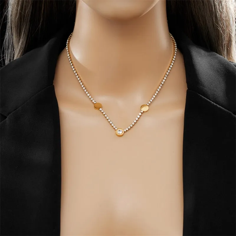 316L Stainless Steel Round Roman Numerals Choker Necklace For Women