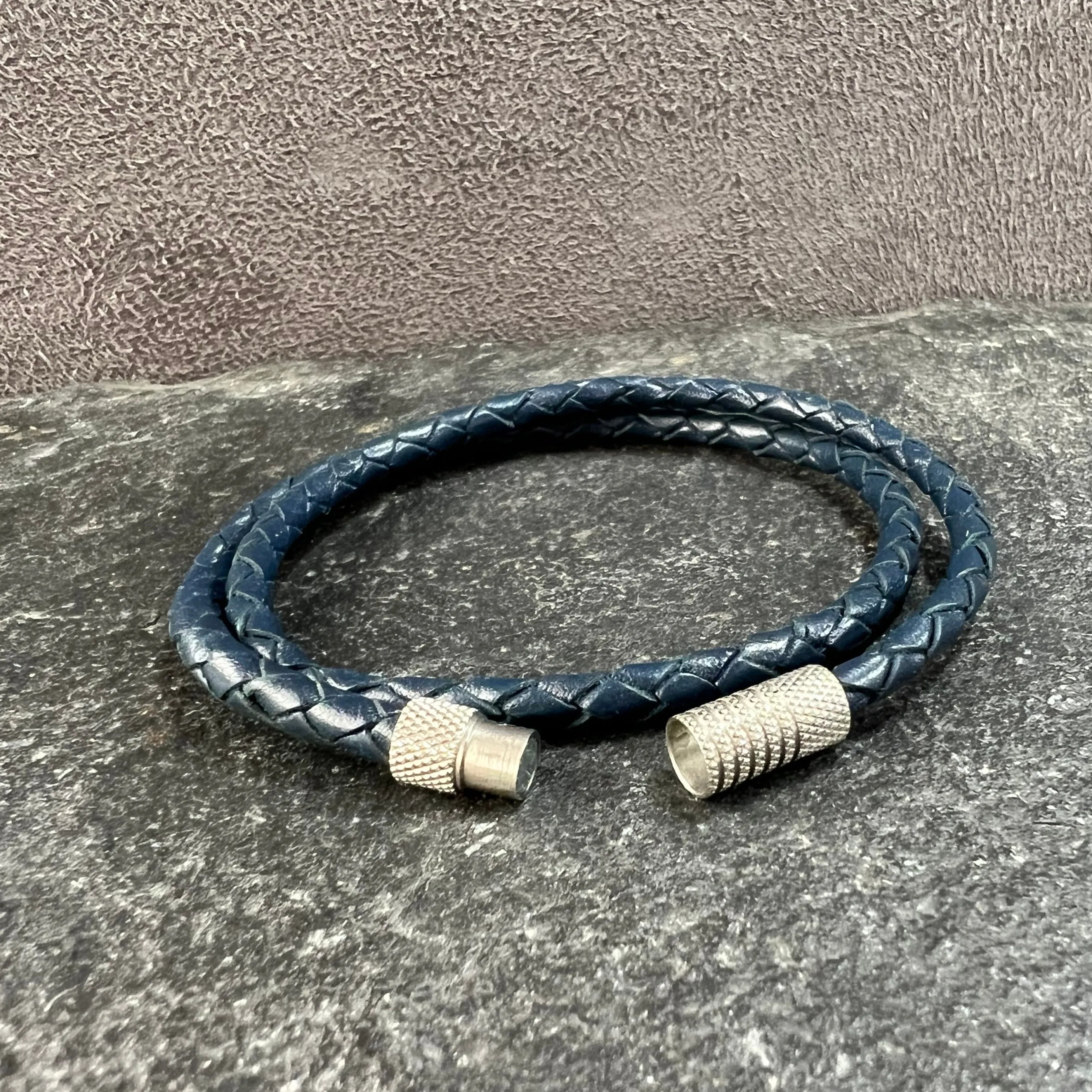 4mm Double Wrap Bracelet in Navy blue Leather.
