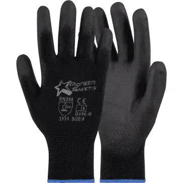 50mm 2.5'' Black inspection PU polyester knit wrist gloves Abrasion Lv4