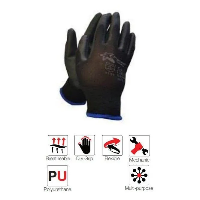 50mm 2.5'' Black inspection PU polyester knit wrist gloves Abrasion Lv4