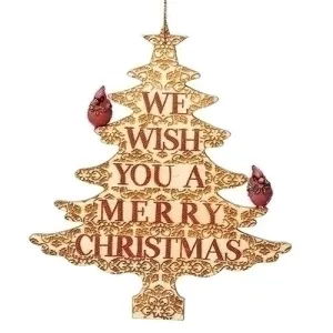 5.25"H CARDINALS ON WOOD TREE ORNAMENT w/ BURNT WOOD DESIGN