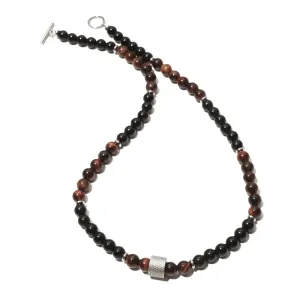 8mm Natural Stone Tiger Eyes Black Onyx Bead Necklace Stainless Steel Beaded Charm Choker Neck Chain