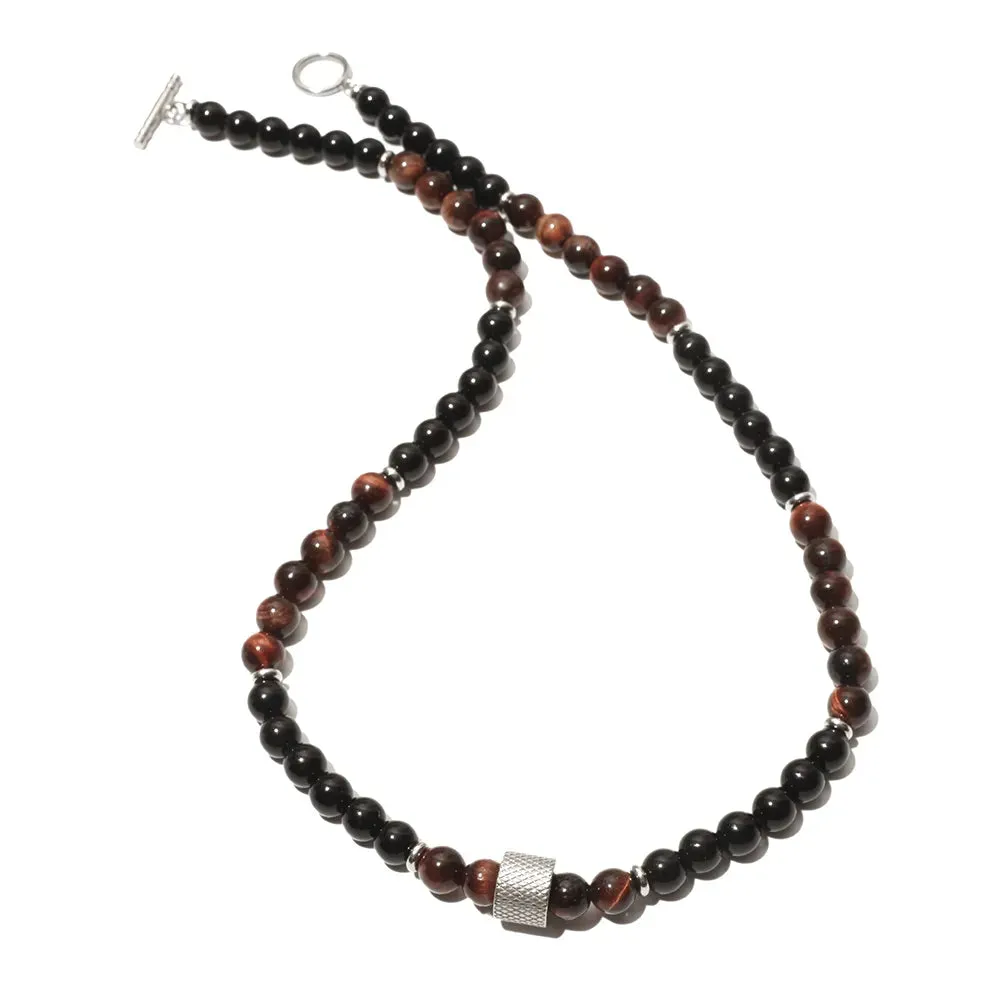 8mm Natural Stone Tiger Eyes Black Onyx Bead Necklace Stainless Steel Beaded Charm Choker Neck Chain