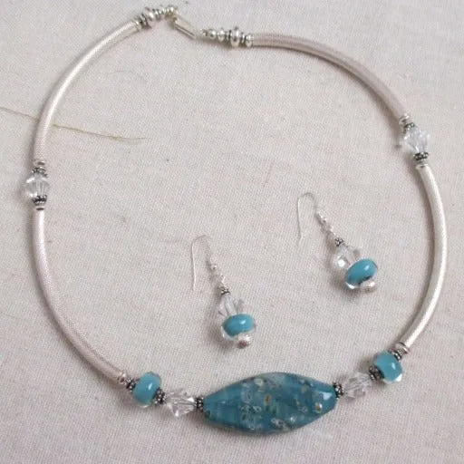 Aqua Handmade Artisan  Bead Necklace & Earring Set