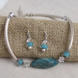 Aqua Handmade Artisan  Bead Necklace & Earring Set