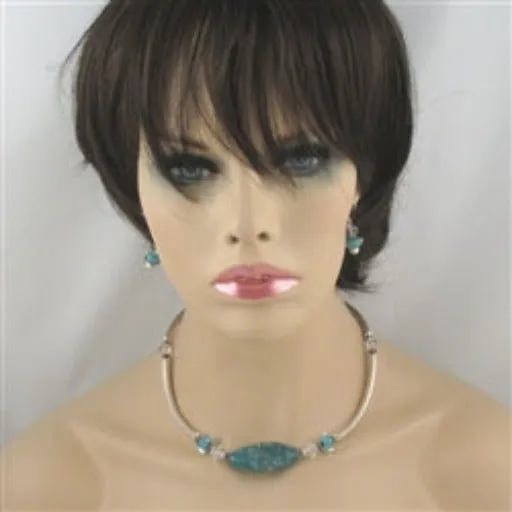Aqua Handmade Artisan  Bead Necklace & Earring Set