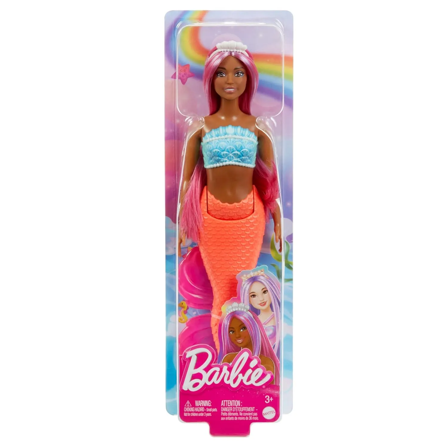 Barbie Mermaid Doll 2 with Fantasy Hair and Headband Accessories, Mermaid Toys with Shell-Inspired Bodices and Colorful Tails