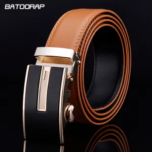 [BATOORAP]2018 Hot New Men's Genuine Leather Belt Design High Quality Men's Belts Luxury Belt Orange Color Casual Belts