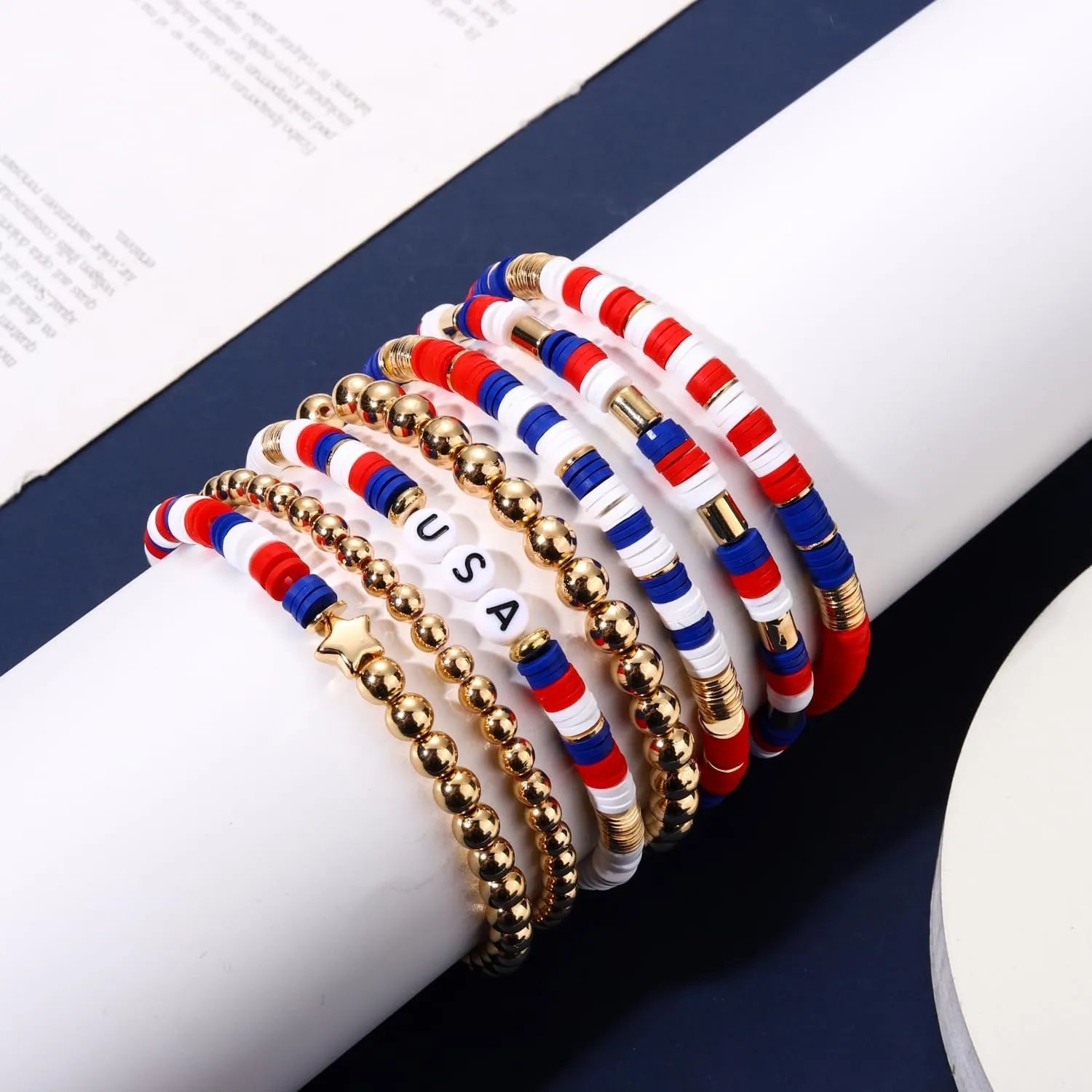 Beach Bracelet Set for Women - Stack Rainbow Friendship Bracelets Clay Heishi Beads Surfer Bracelets Stretch Handmade Elastic Srting Bracelets Bulk Boho Summer Jewelry for Men