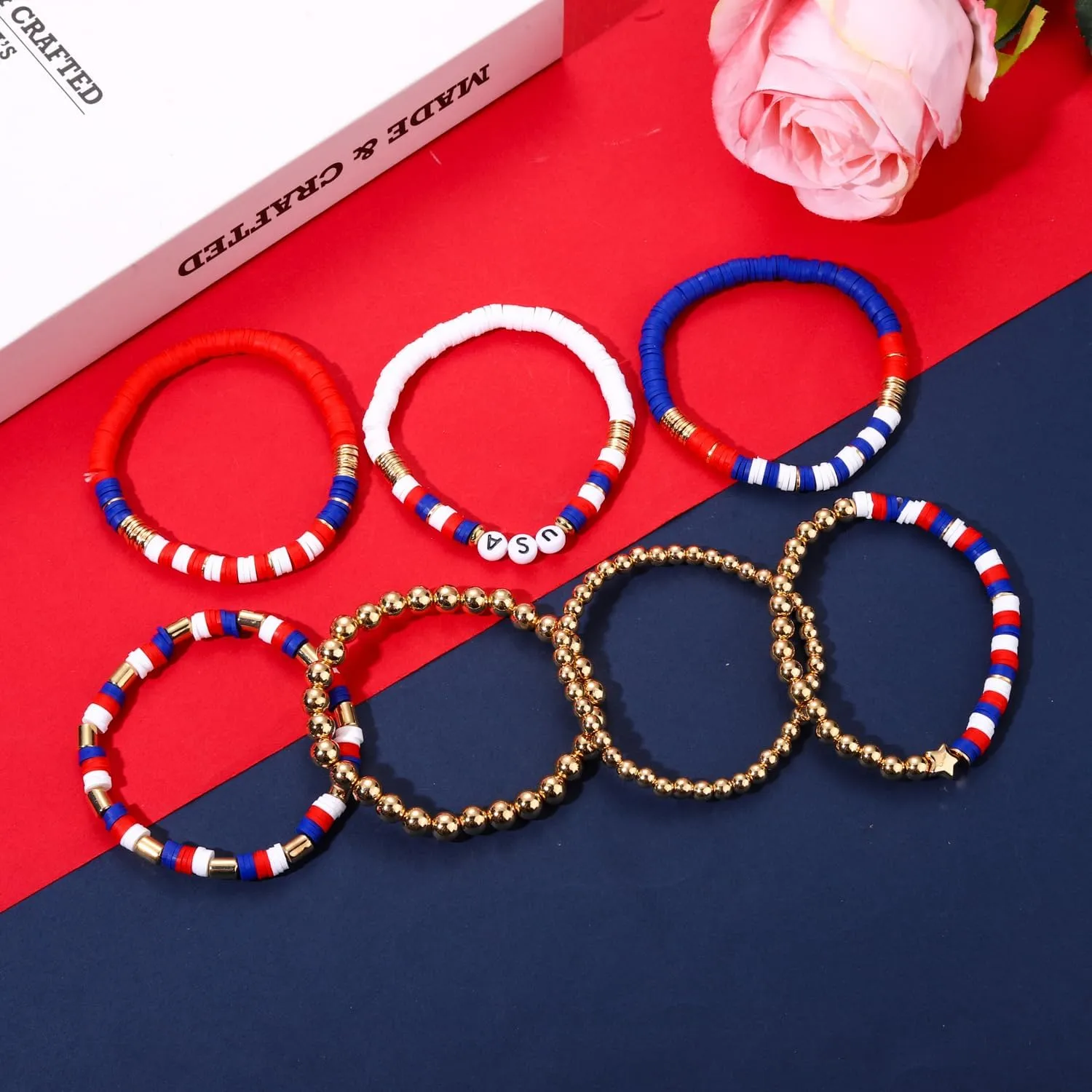 Beach Bracelet Set for Women - Stack Rainbow Friendship Bracelets Clay Heishi Beads Surfer Bracelets Stretch Handmade Elastic Srting Bracelets Bulk Boho Summer Jewelry for Men