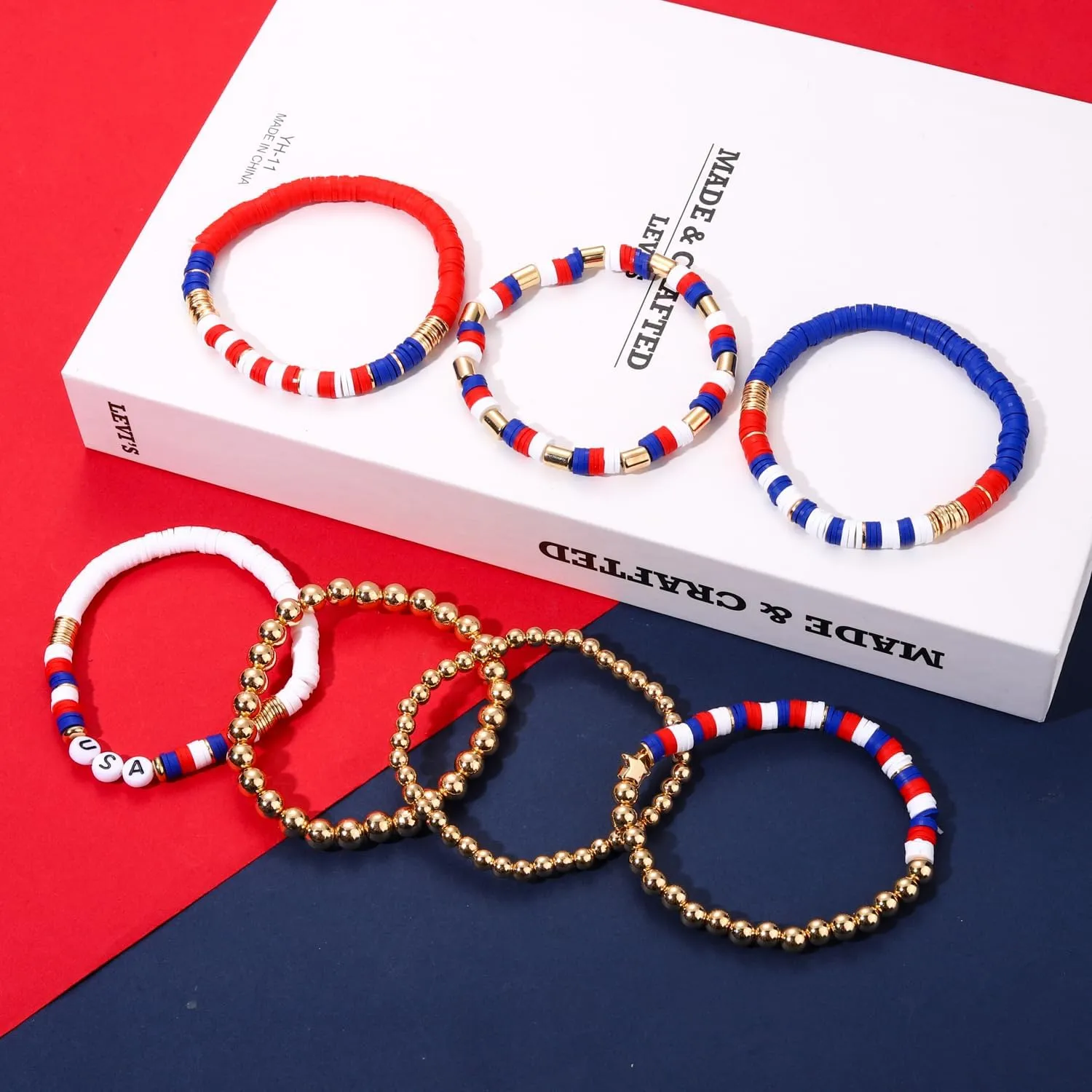 Beach Bracelet Set for Women - Stack Rainbow Friendship Bracelets Clay Heishi Beads Surfer Bracelets Stretch Handmade Elastic Srting Bracelets Bulk Boho Summer Jewelry for Men