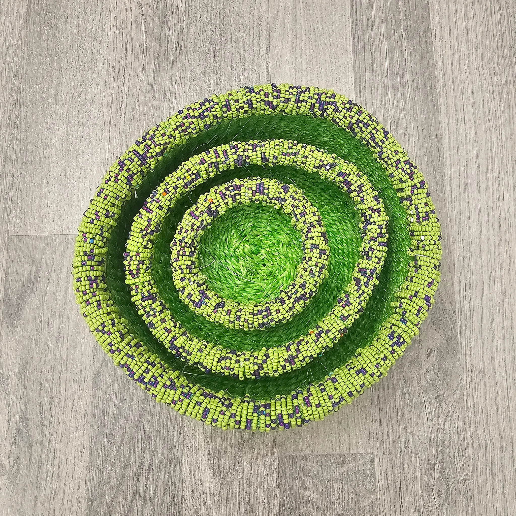 Beaded Kiondo Baskets  Green Sisal Basket - Set of 3