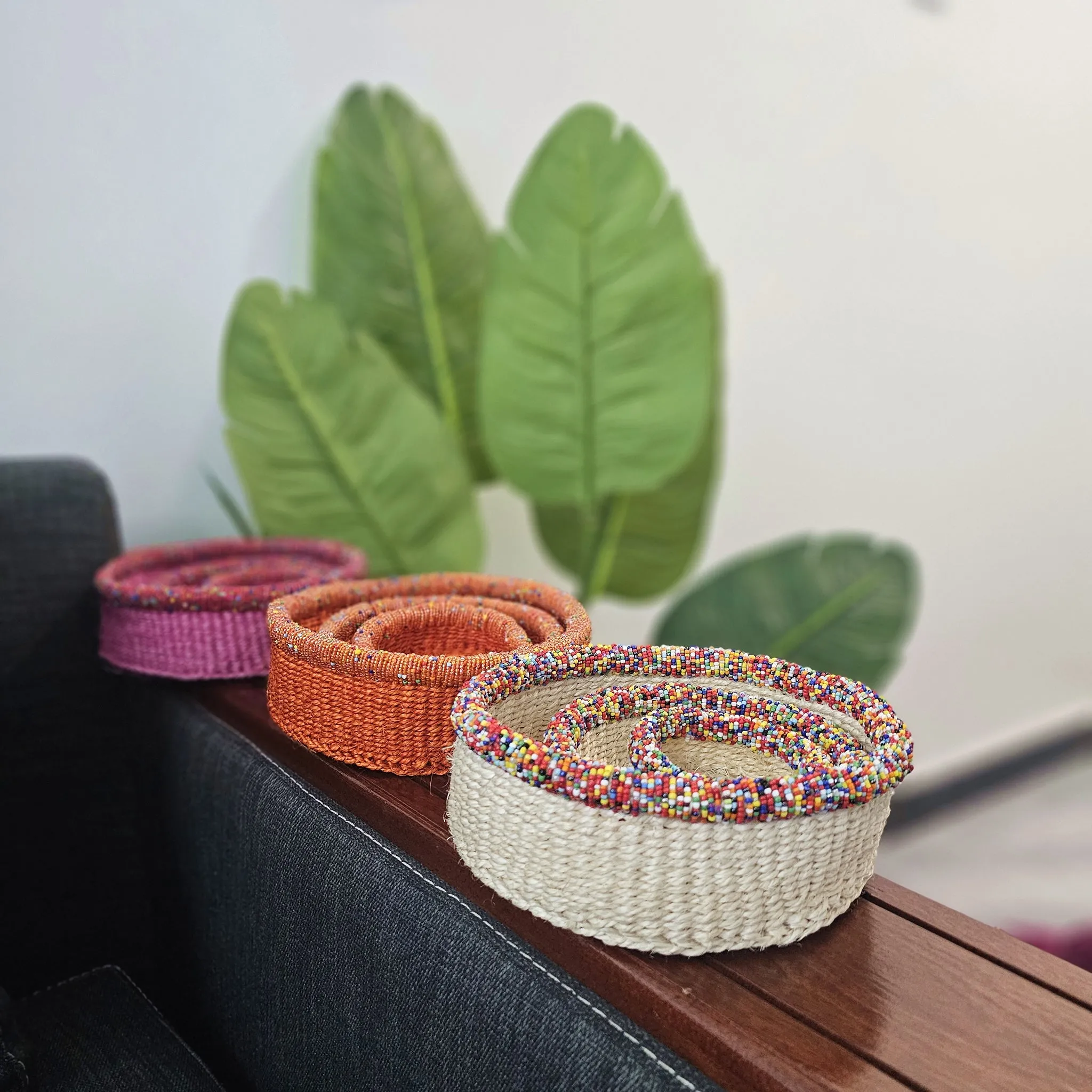 Beaded Kiondo Baskets  Sisal Basket Set of 3 - Jaha