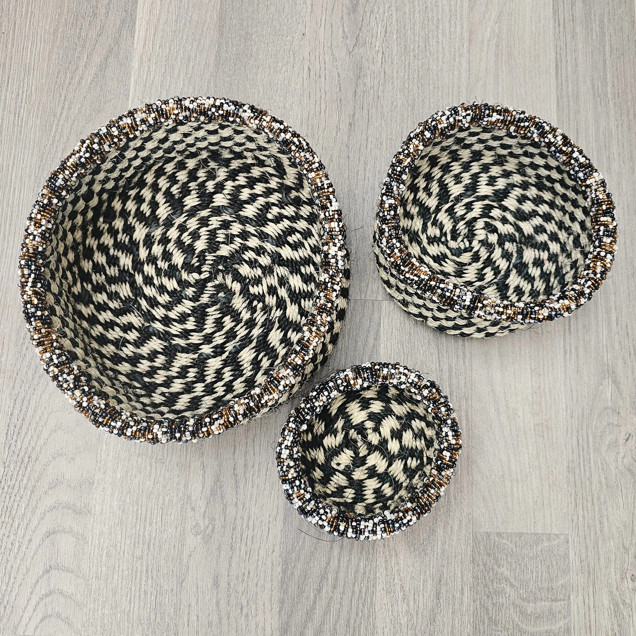 Beaded Kiondo Baskets  Sisal Basket Set of 3 - Kalere
