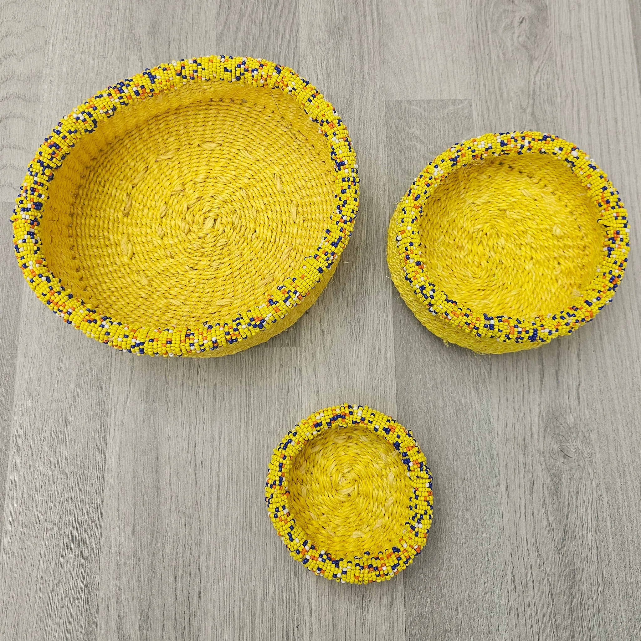 Beaded Kiondo Baskets  Sisal Basket Set of 3 - Mashika