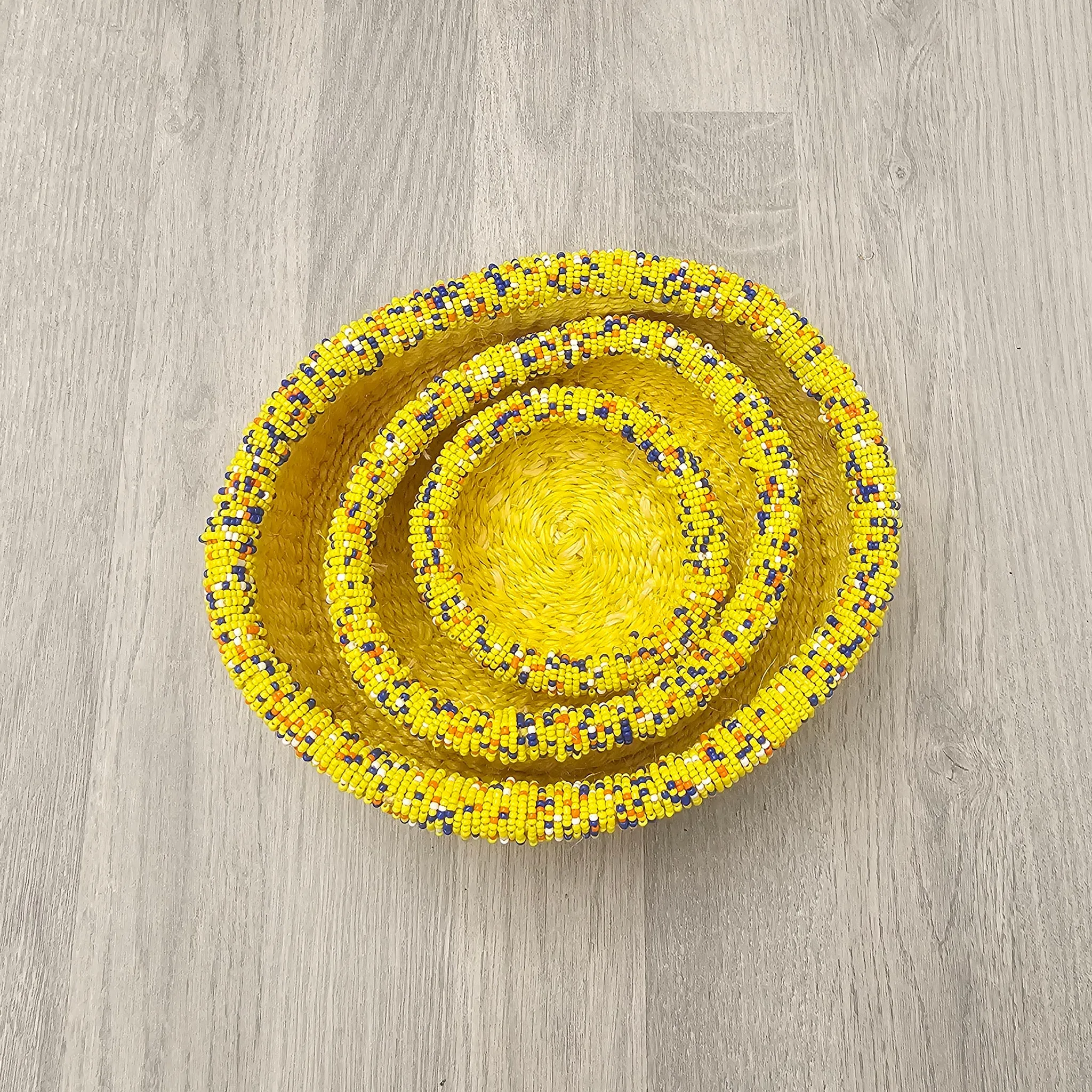 Beaded Kiondo Baskets  Sisal Basket Set of 3 - Mashika