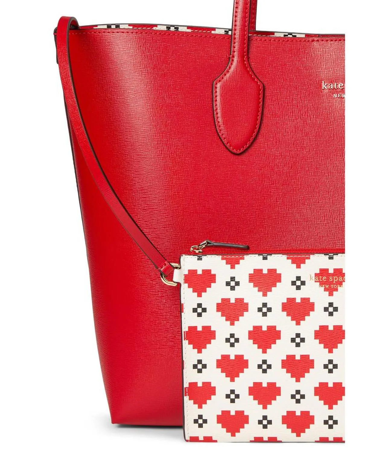 Bleecker Pixelated Hearts Pop Print Crossgrain Leather Large Tote