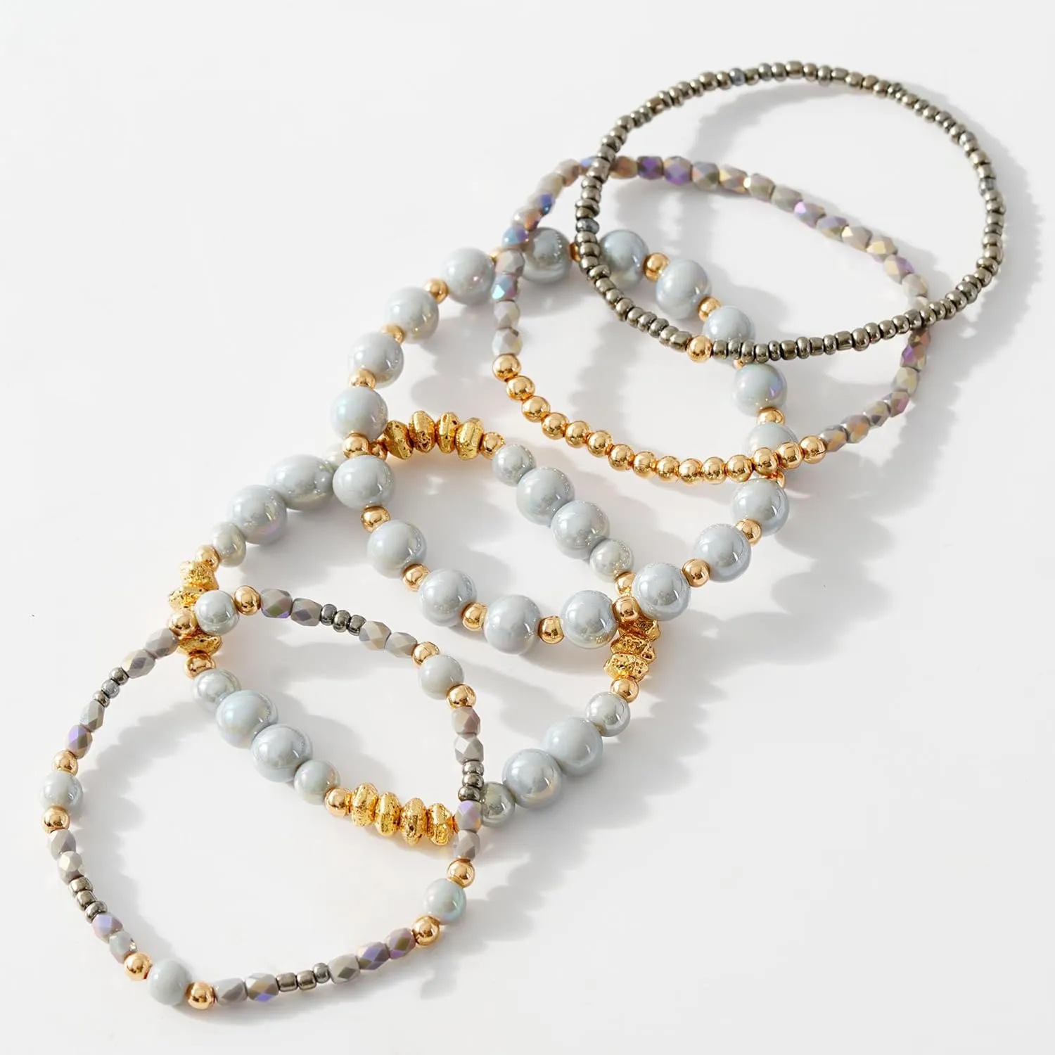 Boho Beaded Stretch Bracelets For Women Stackable Crystal Gold Beaded Bracelets Set Trendy Handmade Friendship Braeclet Jewelry Gifts