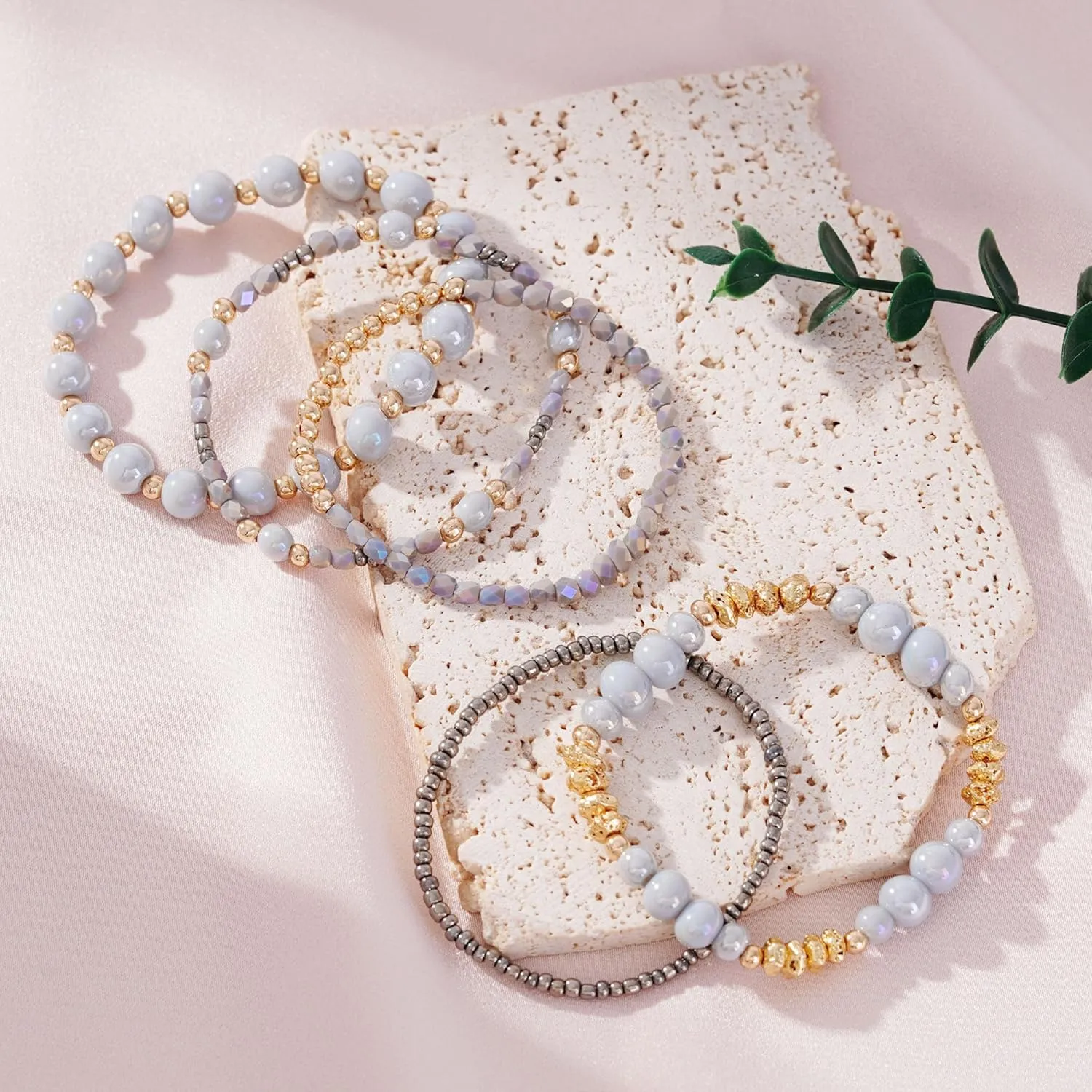 Boho Beaded Stretch Bracelets For Women Stackable Crystal Gold Beaded Bracelets Set Trendy Handmade Friendship Braeclet Jewelry Gifts