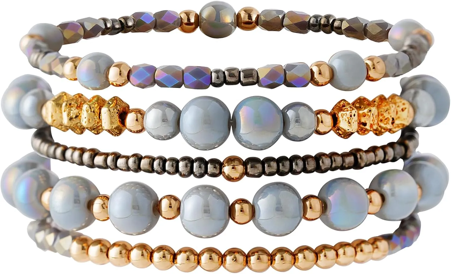 Boho Beaded Stretch Bracelets For Women Stackable Crystal Gold Beaded Bracelets Set Trendy Handmade Friendship Braeclet Jewelry Gifts