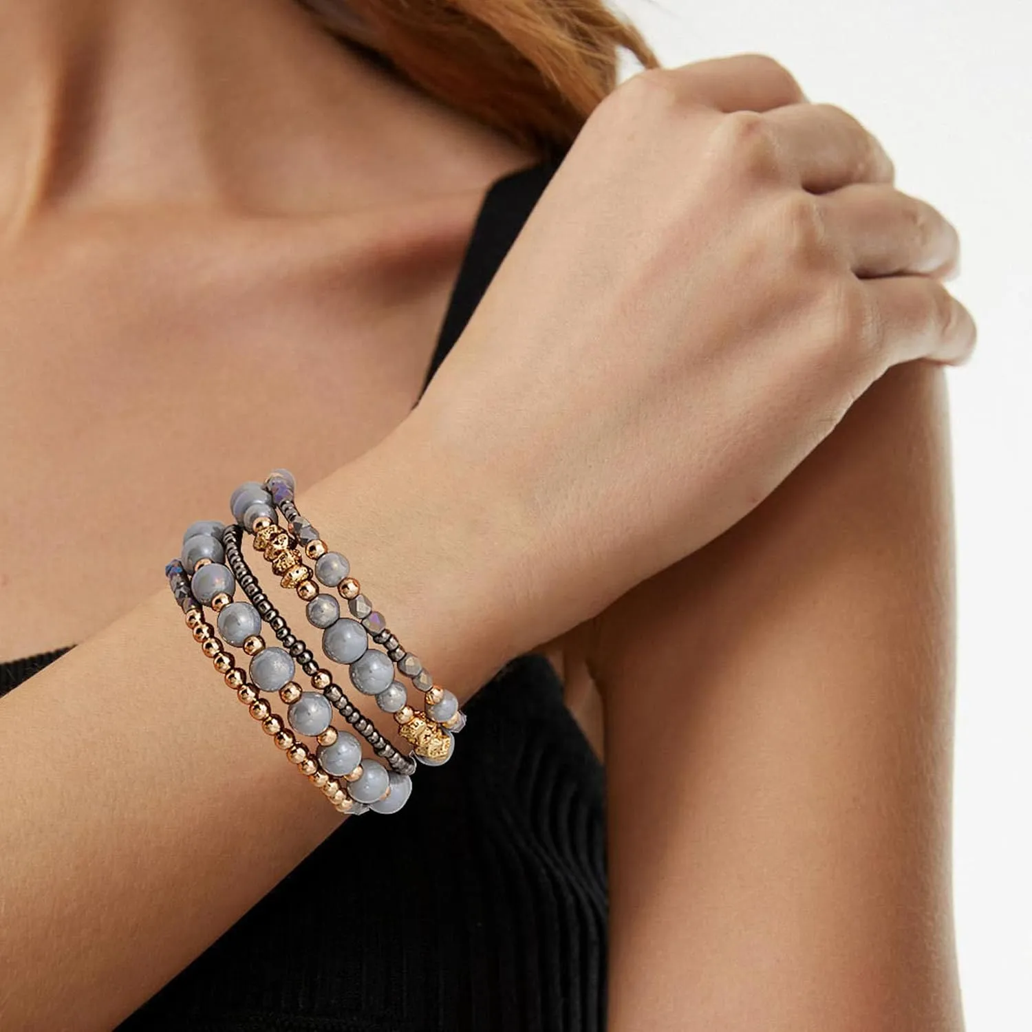 Boho Beaded Stretch Bracelets For Women Stackable Crystal Gold Beaded Bracelets Set Trendy Handmade Friendship Braeclet Jewelry Gifts