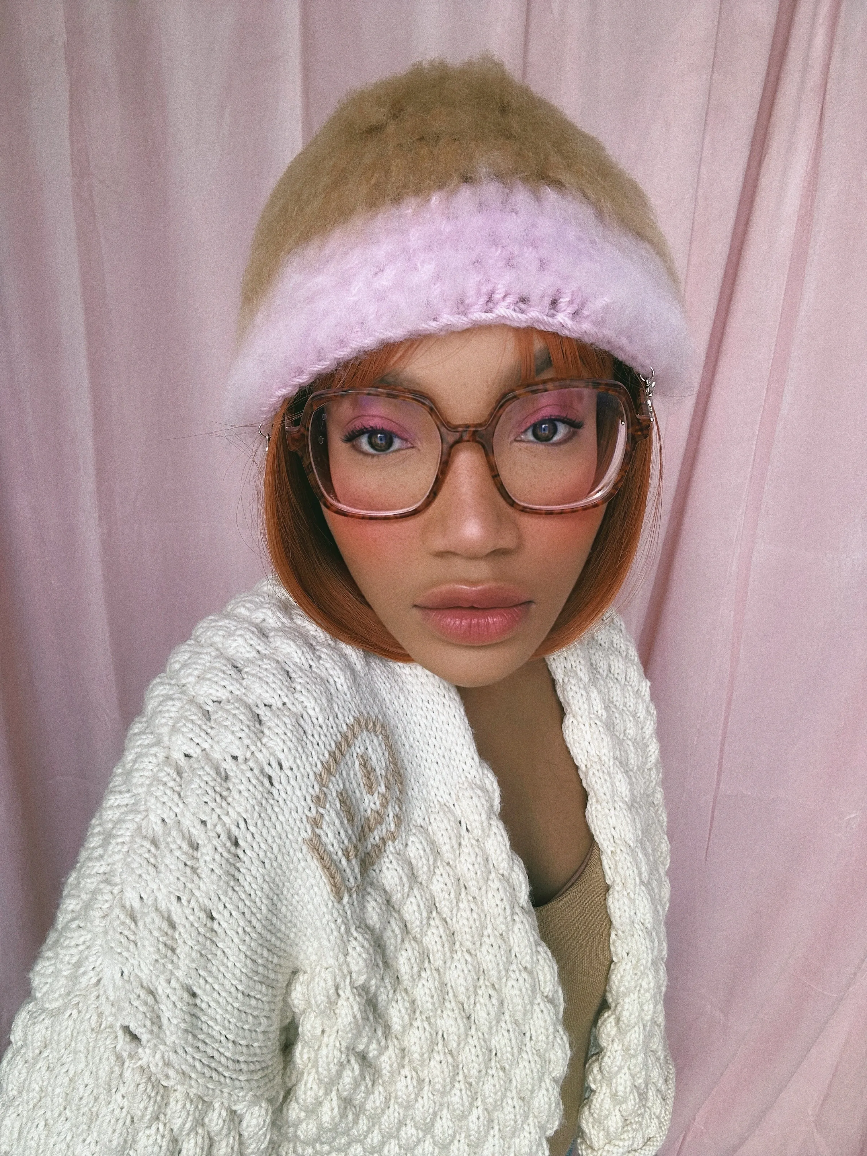 Brown and Pink Hat