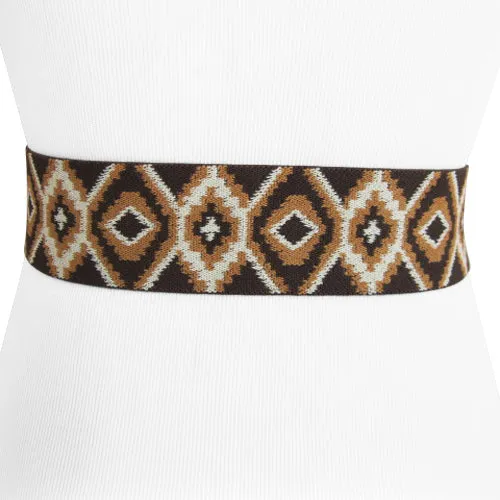 Brown Ikat Print Stretch Belt for Women