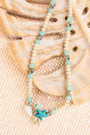 By The Coast Starfish Mint Glass & Wood Beaded Choker