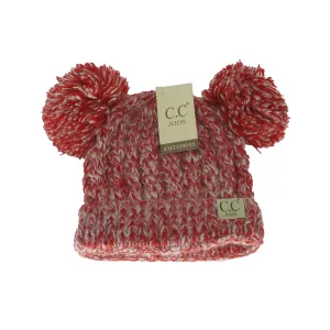CC Kids Girl's Beanie 2 Pom Poms Stretch Knit Beanie Red