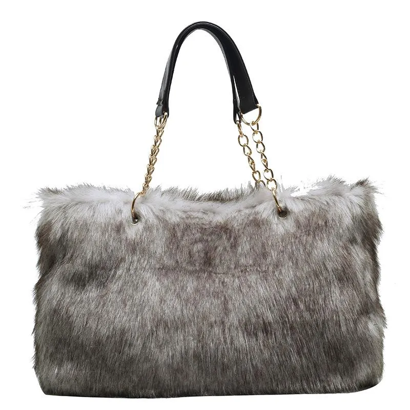 Christmas Gift High Capacity Soft Fake Fur Crossbody Bags For Women 2021 Winter Large Shoulder Handbags And Purses Female Totes Lady Hand Bag