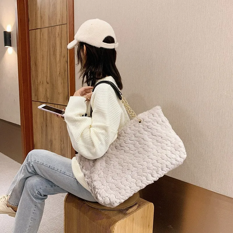 Christmas Gift High Capacity Soft Fake Fur Crossbody Bags For Women 2021 Winter Large Shoulder Handbags And Purses Female Totes Lady Hand Bag