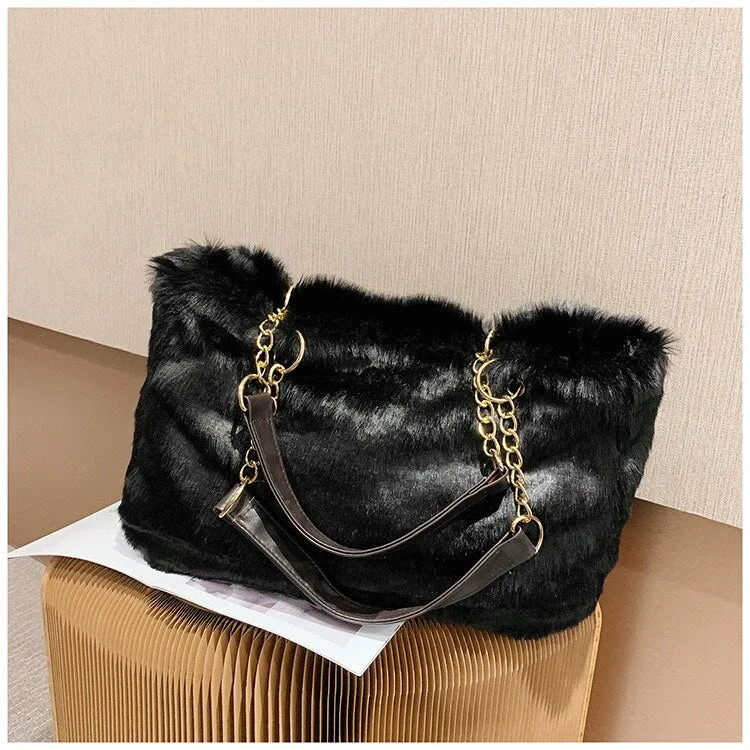 Christmas Gift High Capacity Soft Fake Fur Crossbody Bags For Women 2021 Winter Large Shoulder Handbags And Purses Female Totes Lady Hand Bag