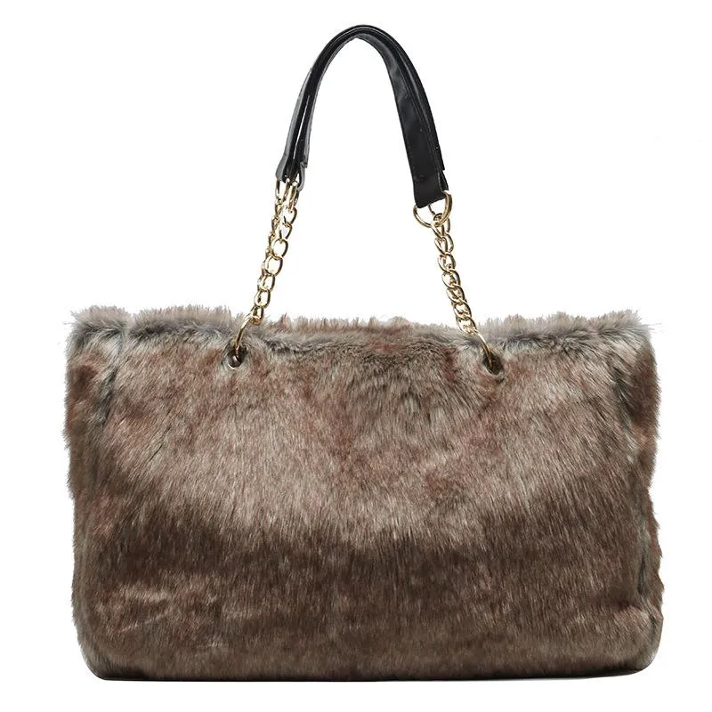 Christmas Gift High Capacity Soft Fake Fur Crossbody Bags For Women 2021 Winter Large Shoulder Handbags And Purses Female Totes Lady Hand Bag