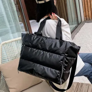 Christmas Gift Space Cotton High Capacity Tote Bags for women Waterproof Nylon Shoulder Bag woman Fluffy Feather Down Big Handbags Women's bag